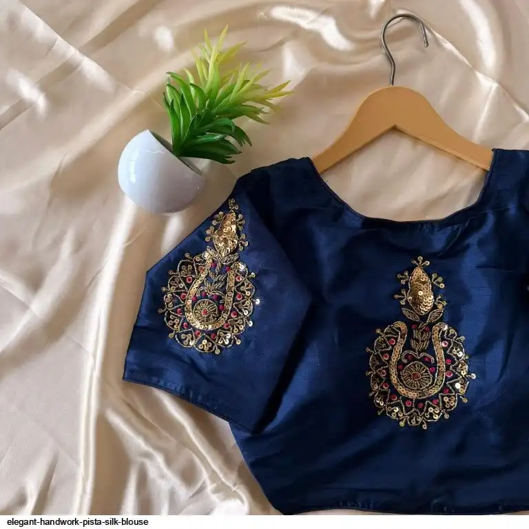 ELEGANT HANDWORK PISTA SILK BLOUSE B