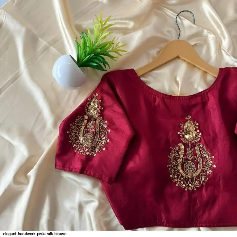 ELEGANT HANDWORK PISTA SILK BLOUSE C