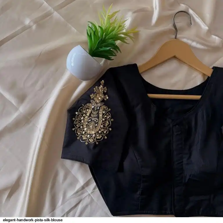 ELEGANT HANDWORK PISTA SILK BLOUSE A