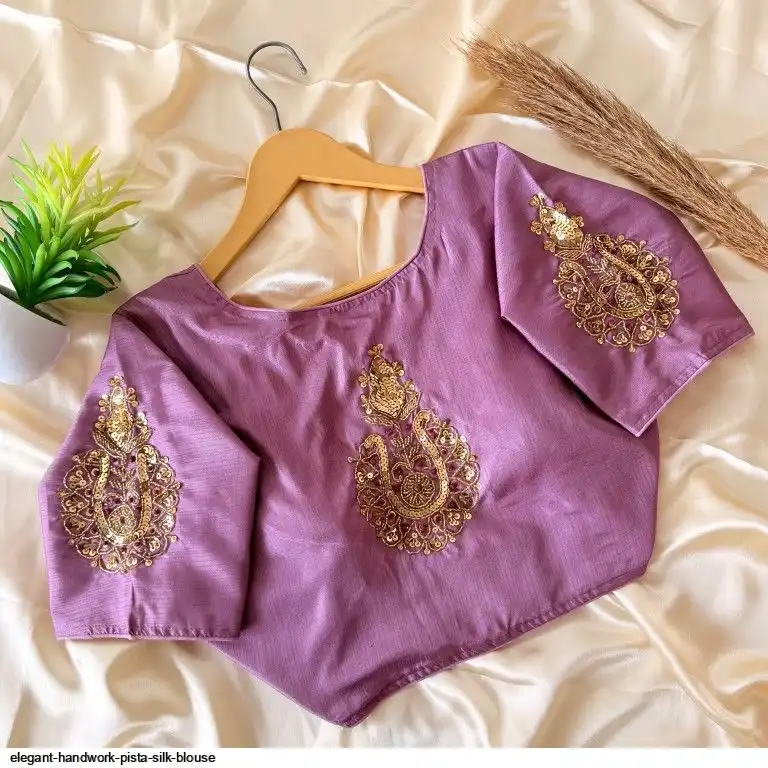 ELEGANT HANDWORK PISTA SILK BLOUSE E