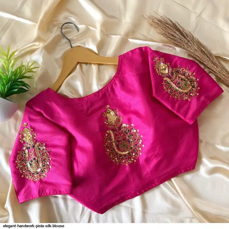 ELEGANT HANDWORK PISTA SILK BLOUSE F