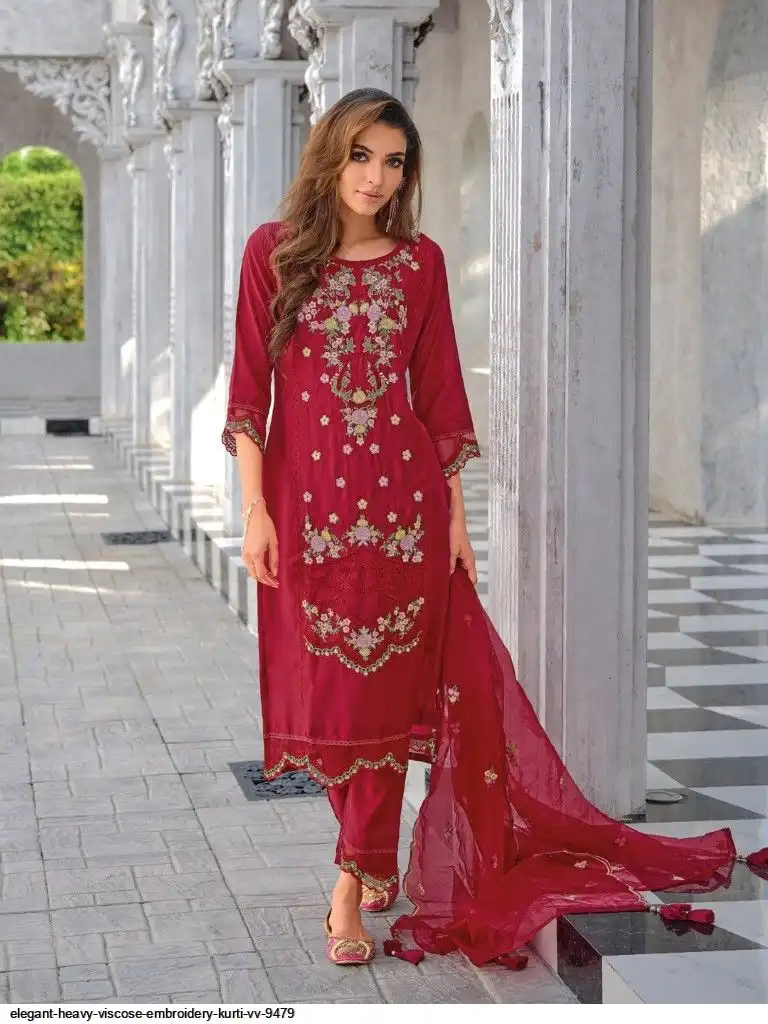 ELEGANT HEAVY VISCOSE EMBROIDERY KURTI VV 9479