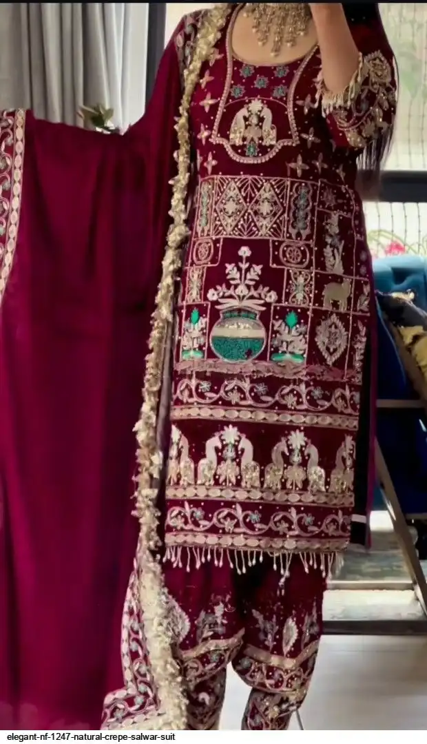 ELEGANT NF 1247 NATURAL CREPE SALWAR SUIT A