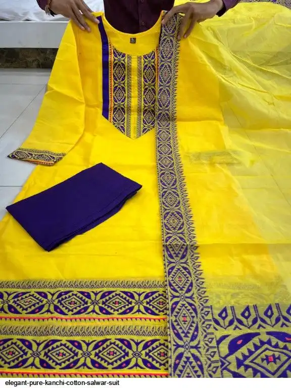 kanchi cotton dress designs Kanchi Cotton Suit Set with South Indian Cultural Prints and Zari Work XL/42