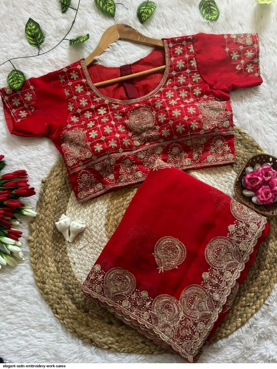 ELEGANT SATIN EMBROIDERY WORK SAREE B
