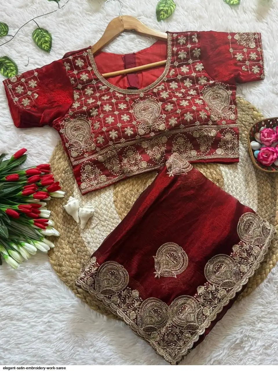 ELEGANT SATIN EMBROIDERY WORK SAREE C