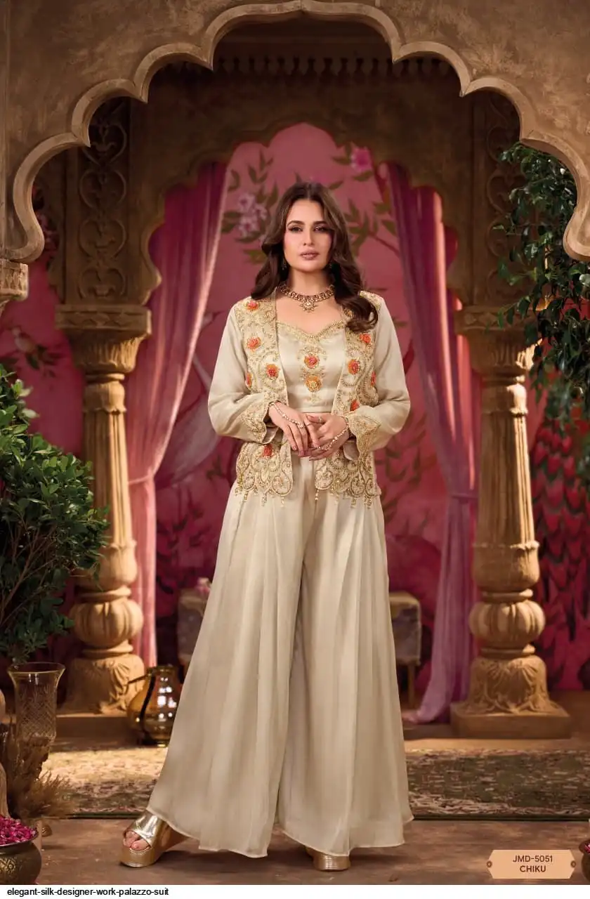 ELEGANT SILK DESIGNER WORK PALAZZO SUIT A