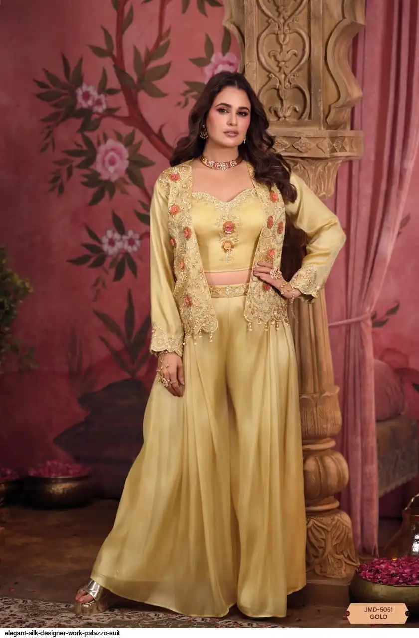 ELEGANT SILK DESIGNER WORK PALAZZO SUIT B