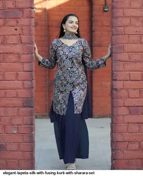 ELEGANT TAPETA SILK WITH FUSING KURTI WITH SHARARA SET B