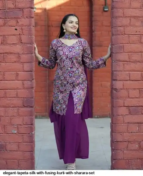 ELEGANT TAPETA SILK WITH FUSING KURTI WITH SHARARA SET A