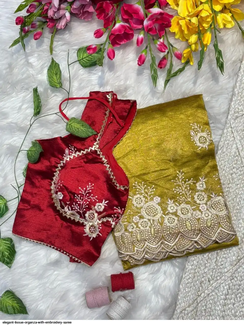 ELEGANT TISSUE ORGANZA WITH EMBROIDERY SAREE 5