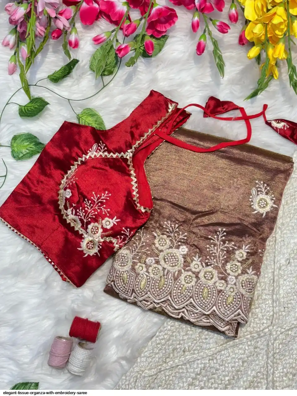 ELEGANT TISSUE ORGANZA WITH EMBROIDERY SAREE 4