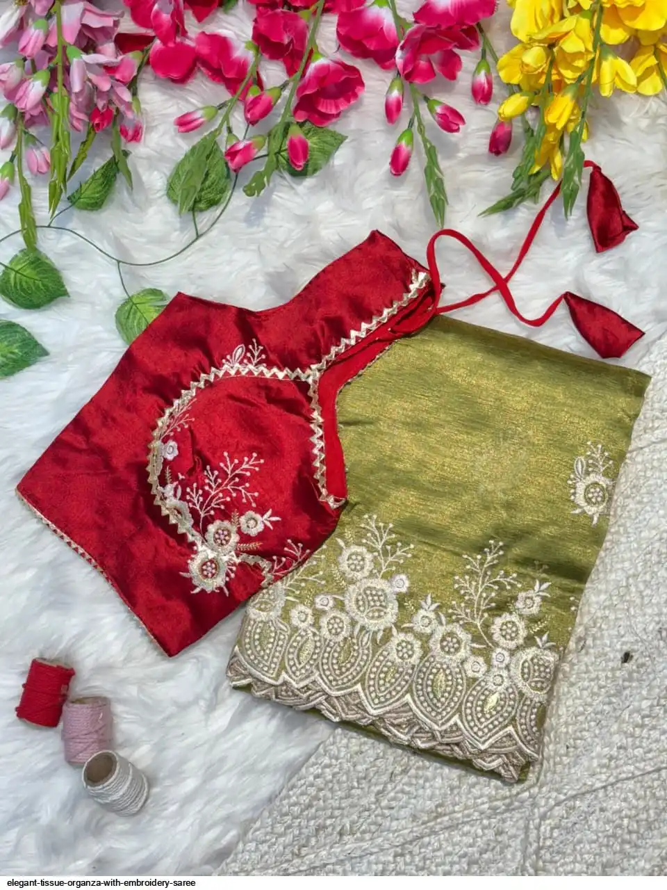 ELEGANT TISSUE ORGANZA WITH EMBROIDERY SAREE 3