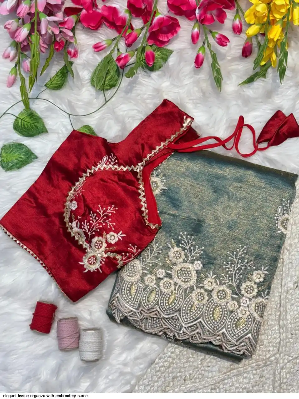 ELEGANT TISSUE ORGANZA WITH EMBROIDERY SAREE 2