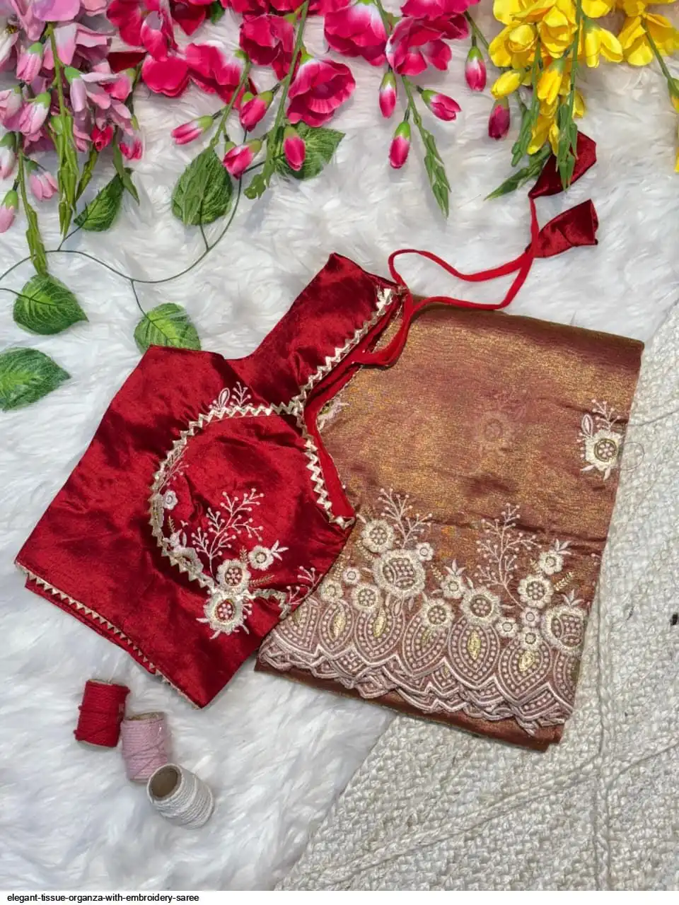 ELEGANT TISSUE ORGANZA WITH EMBROIDERY SAREE 1