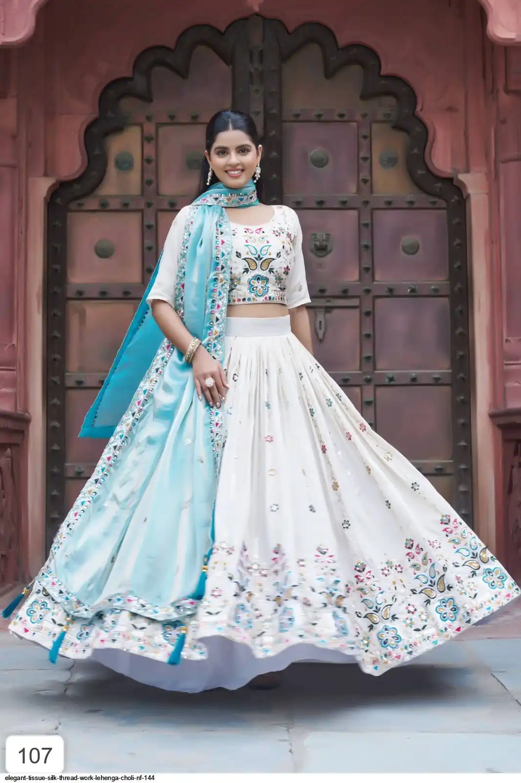 ELEGANT TISSUE SILK THREAD WORK LEHENGA CHOLI NF 144 B