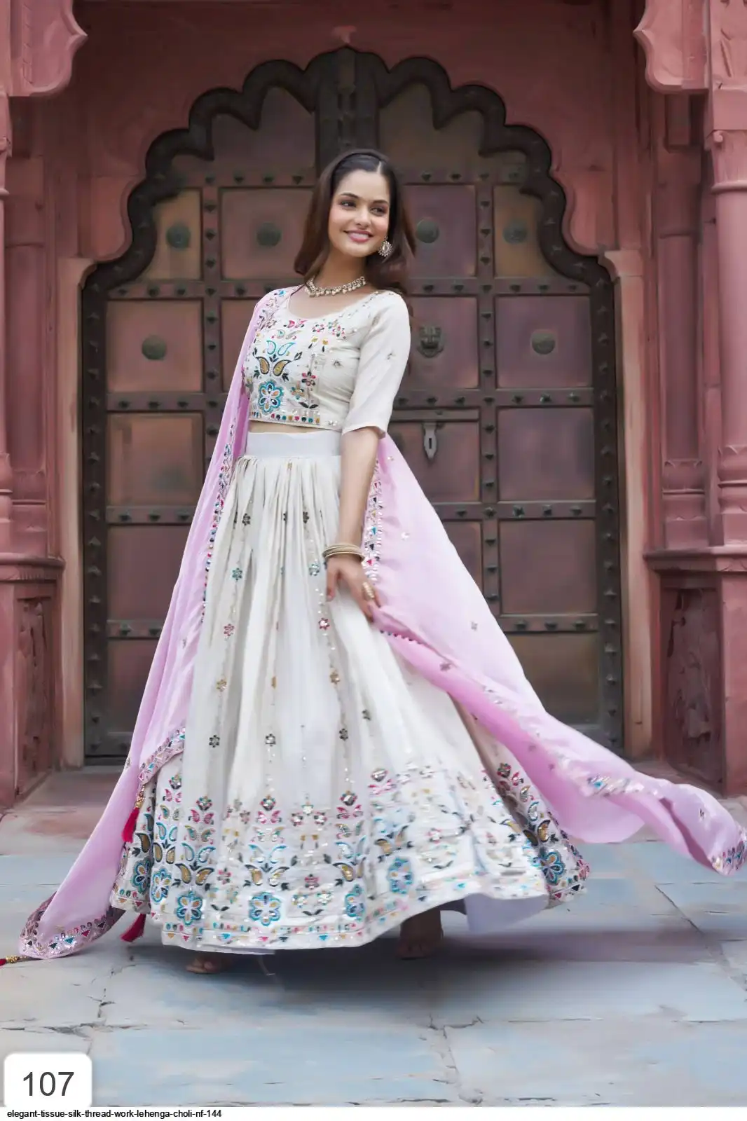 ELEGANT TISSUE SILK THREAD WORK LEHENGA CHOLI NF 144 A
