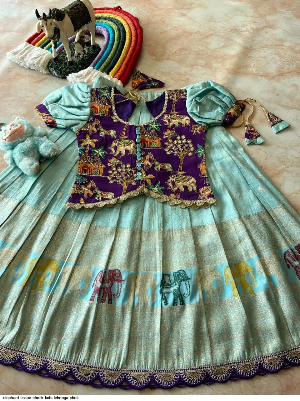 ELEPHANT TISSUE CHECK KIDS LEHENGA CHOLI C