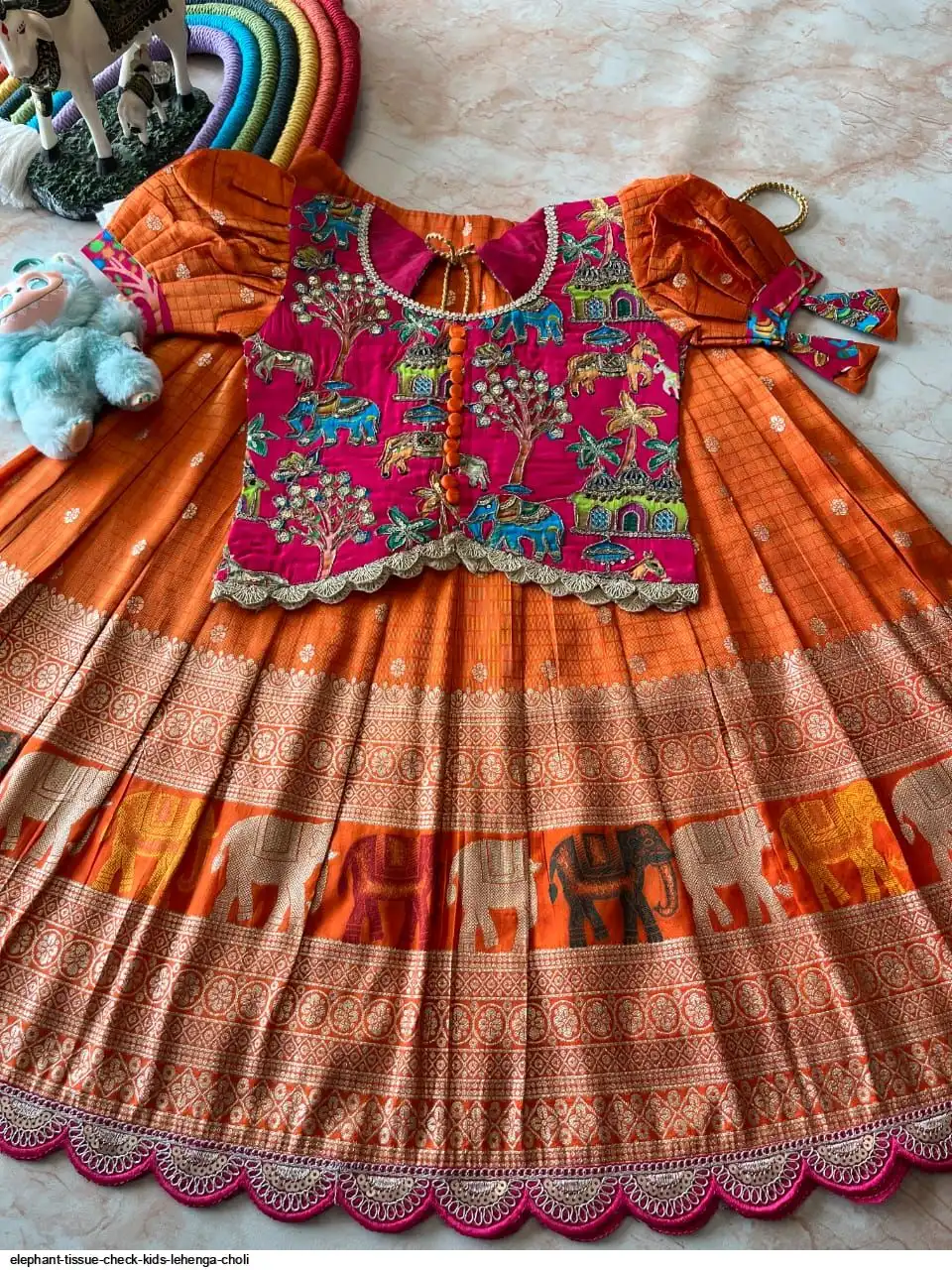 ELEPHANT TISSUE CHECK KIDS LEHENGA CHOLI B