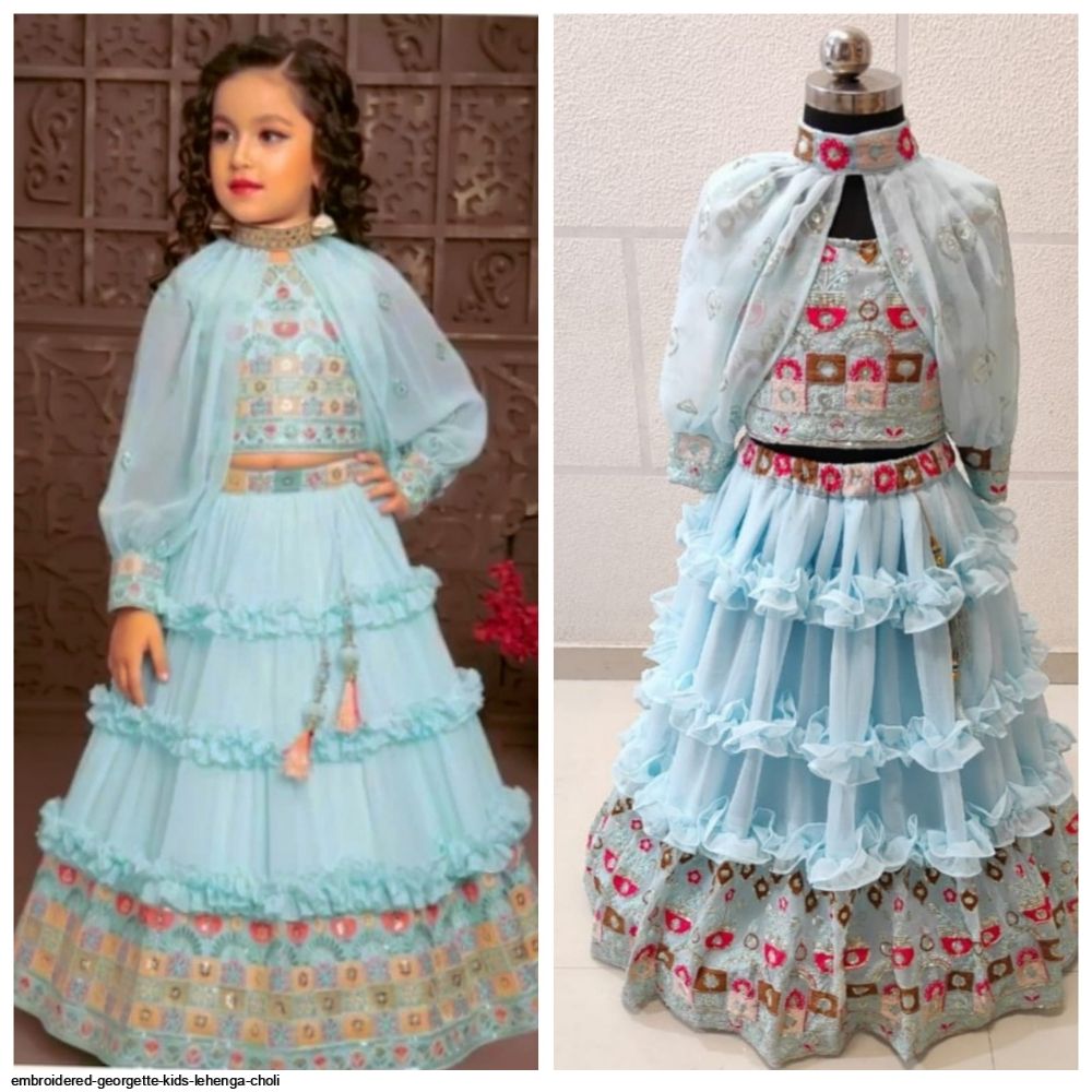Buy Stanwells Kids Sky Blue & Pink Combo Baby-Girl Readymade Sequins  Embroidery South Indian Lehenga Choli set, 6-12 months at Amazon.in