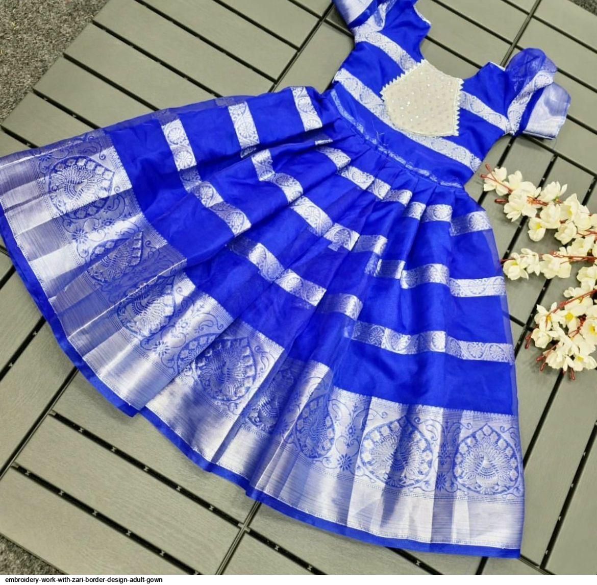 Anarkali Usa/ Big Border Anarkali Kurta/ Pure Handloom Blue Dress With Big  Border/ Narayanpet Big Border Gown / Kanchi Pattu Handloom Dress - Etsy
