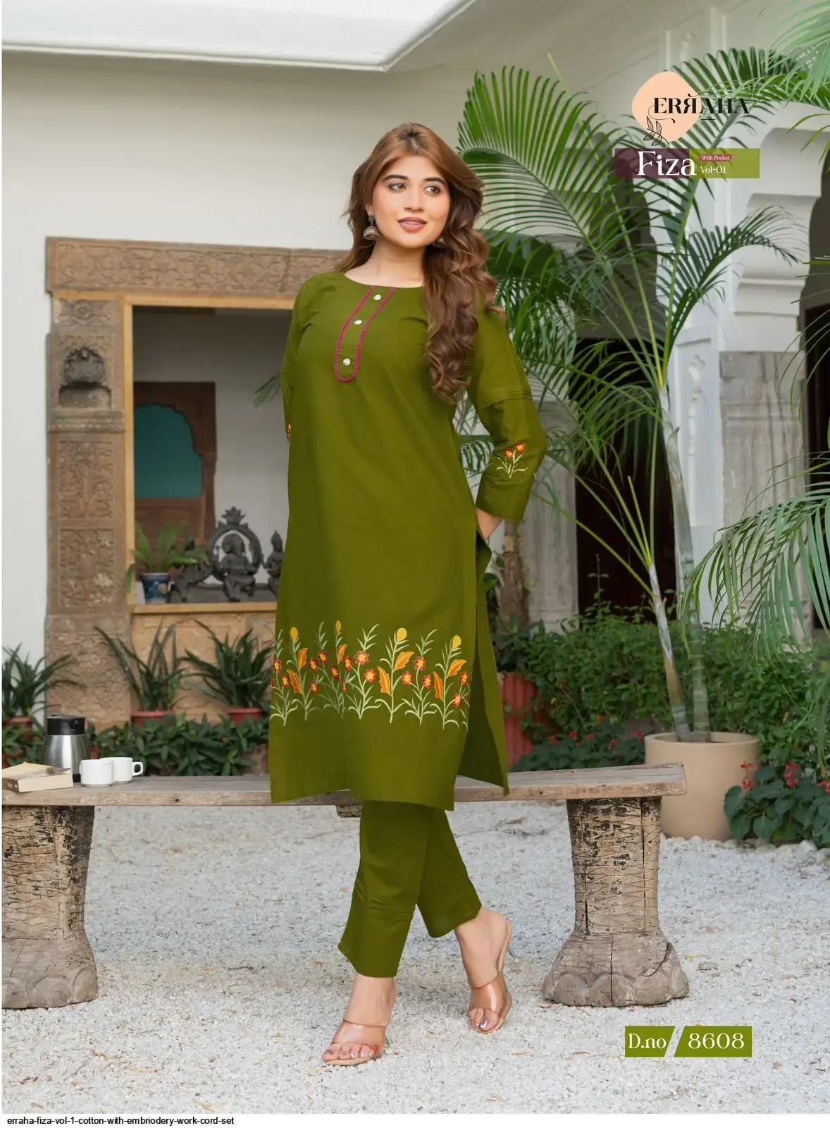 ERRAHA FIZA VOL 1 COTTON WITH EMBRIODERY WORK CORD SET 8608