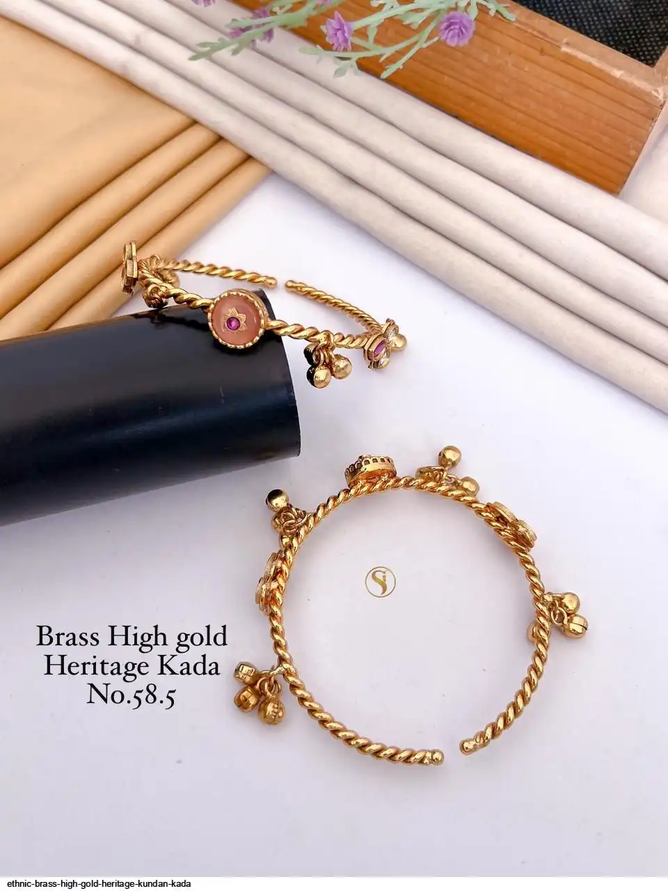 ETHNIC BRASS HIGH GOLD HERITAGE KUNDAN KADA K