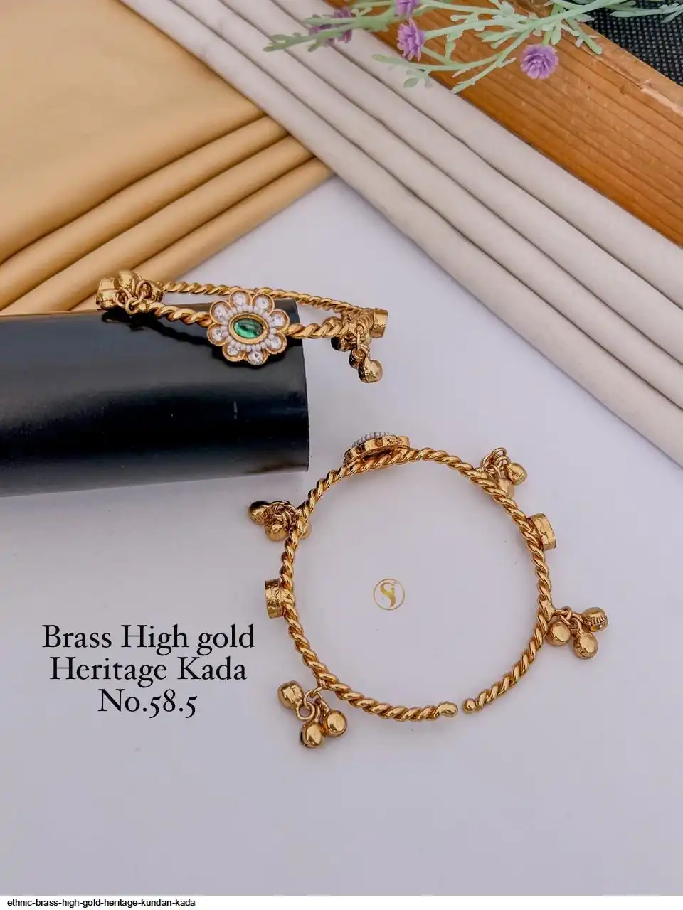 ETHNIC BRASS HIGH GOLD HERITAGE KUNDAN KADA F