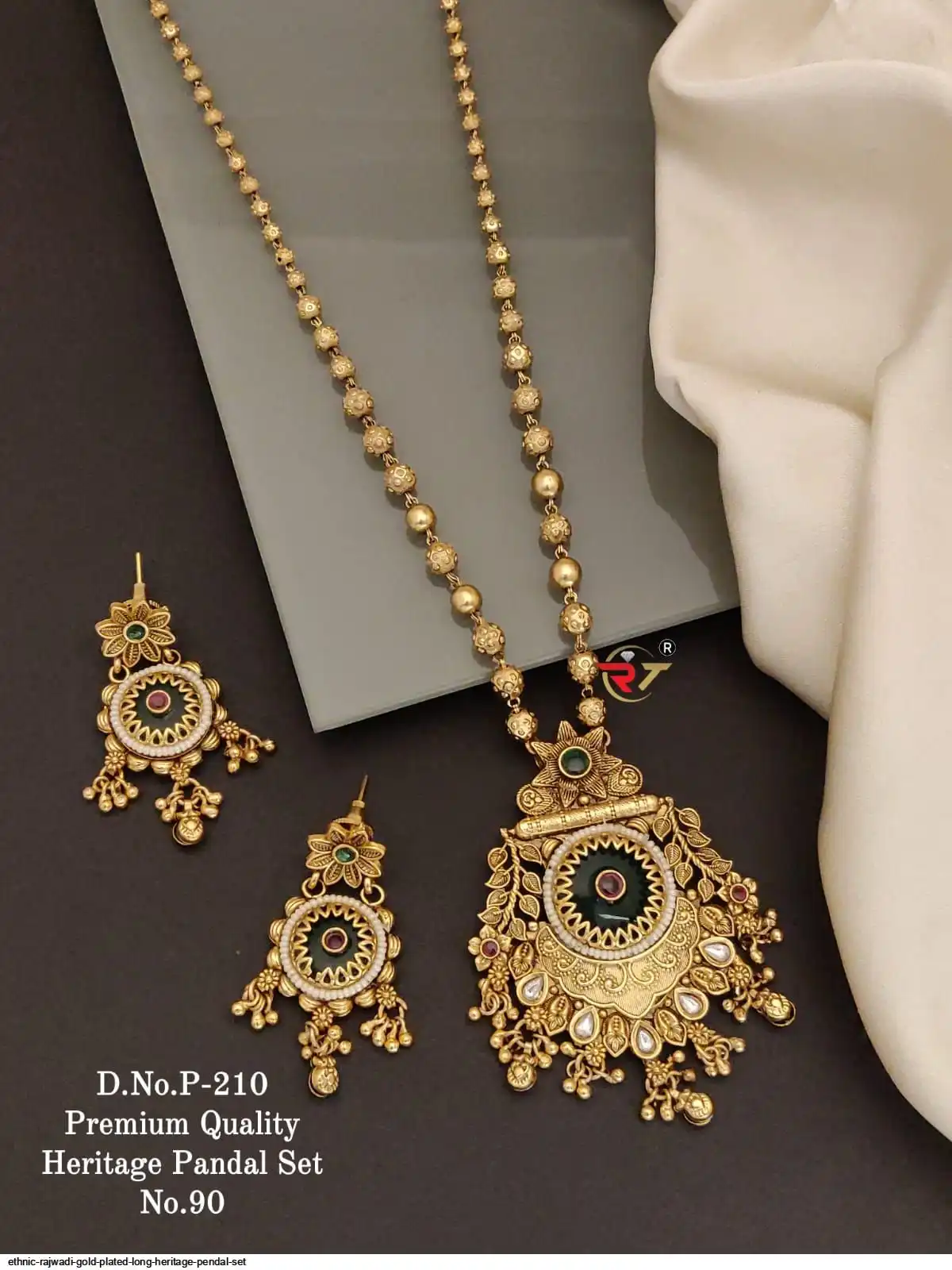 ETHNIC RAJWADI GOLD PLATED LONG HERITAGE PENDAL SET D