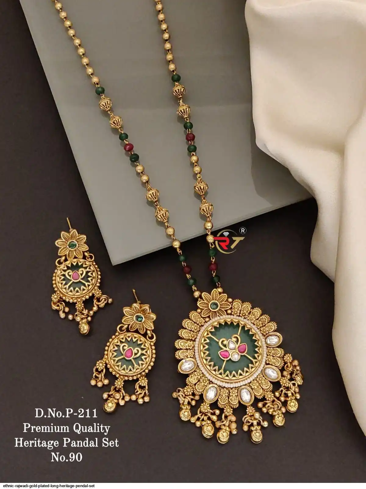 ETHNIC RAJWADI GOLD PLATED LONG HERITAGE PENDAL SET B