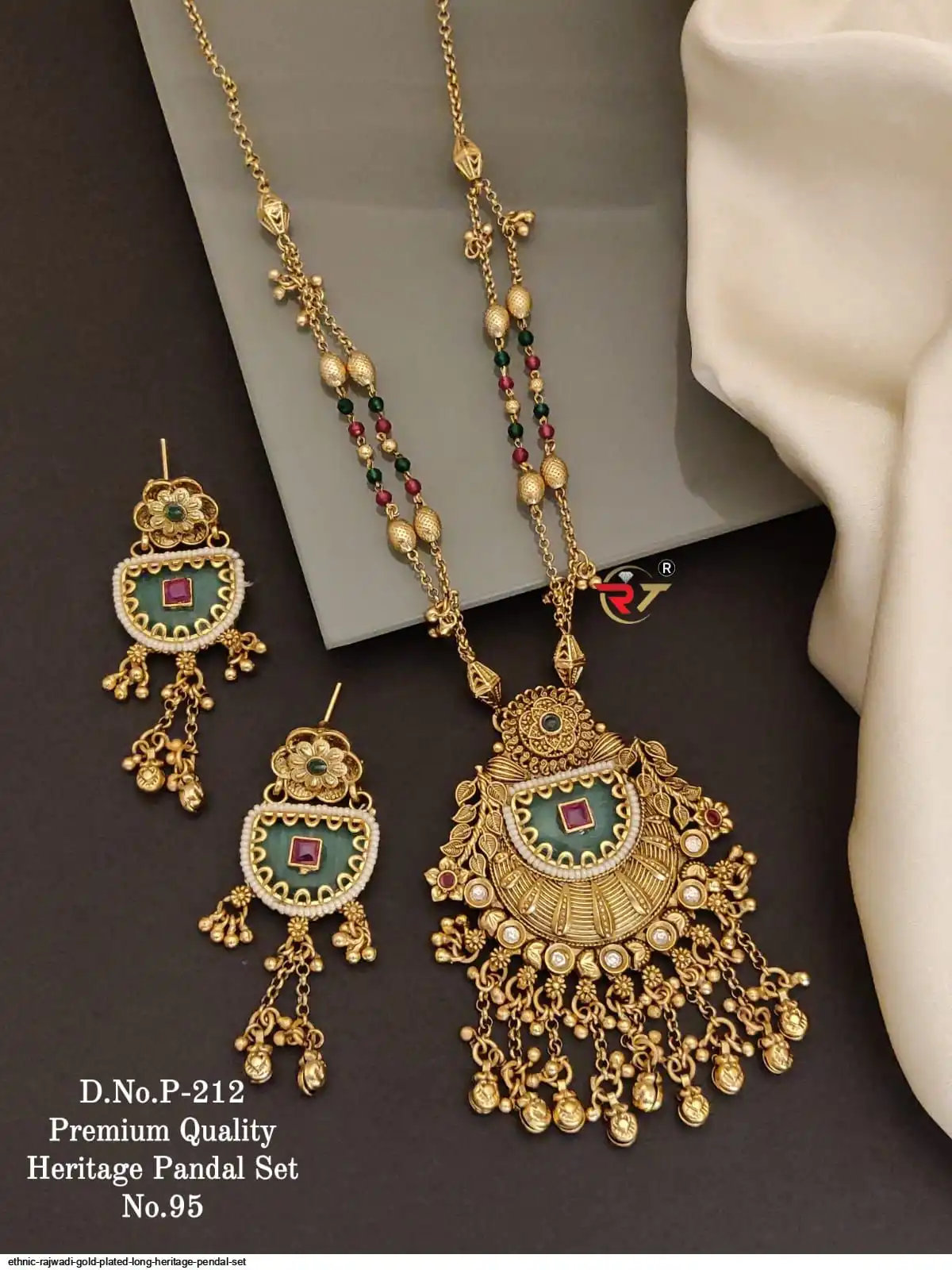 ETHNIC RAJWADI GOLD PLATED LONG HERITAGE PENDAL SET C