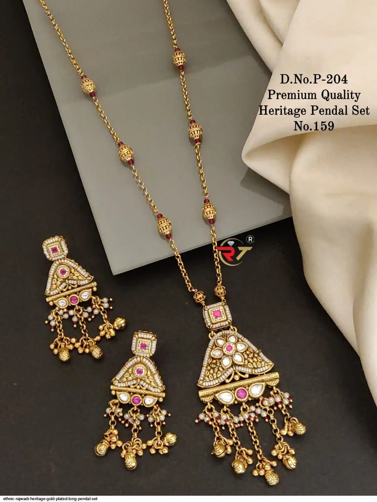 ETHNIC RAJWADI HERITAGE GOLD PLATED LONG PENDAL SET C