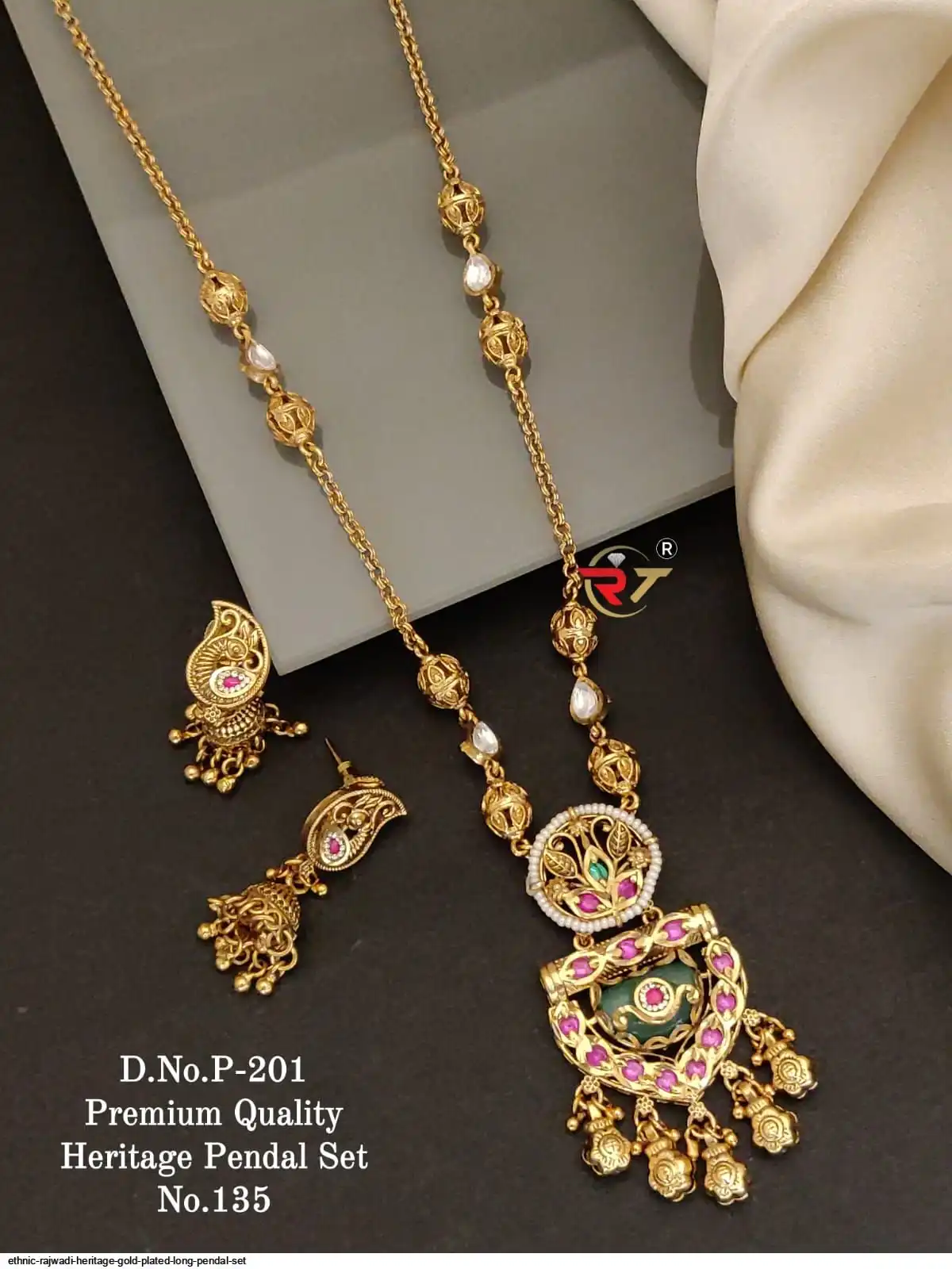 ETHNIC RAJWADI HERITAGE GOLD PLATED LONG PENDAL SET E