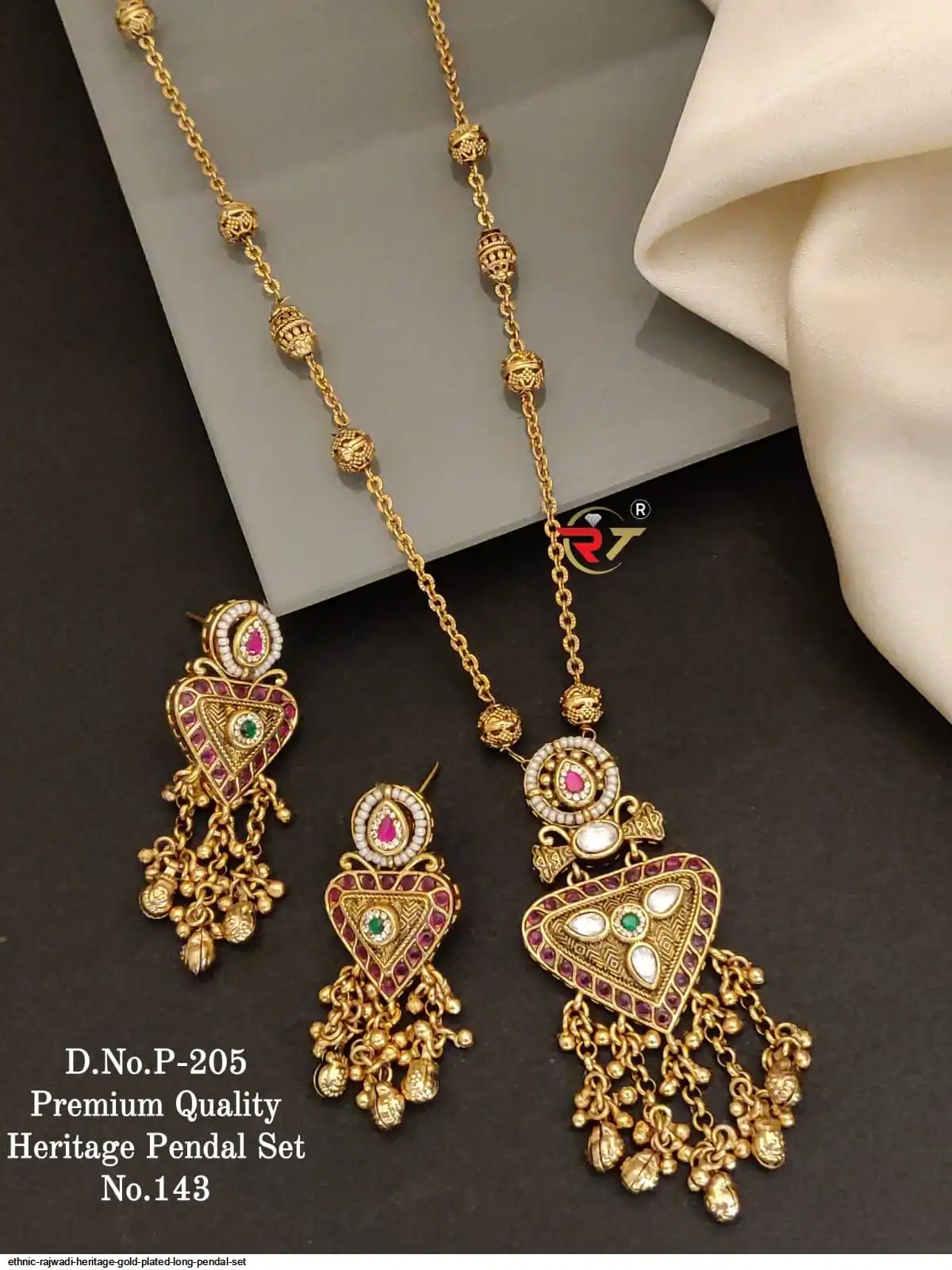 ETHNIC RAJWADI HERITAGE GOLD PLATED LONG PENDAL SET D