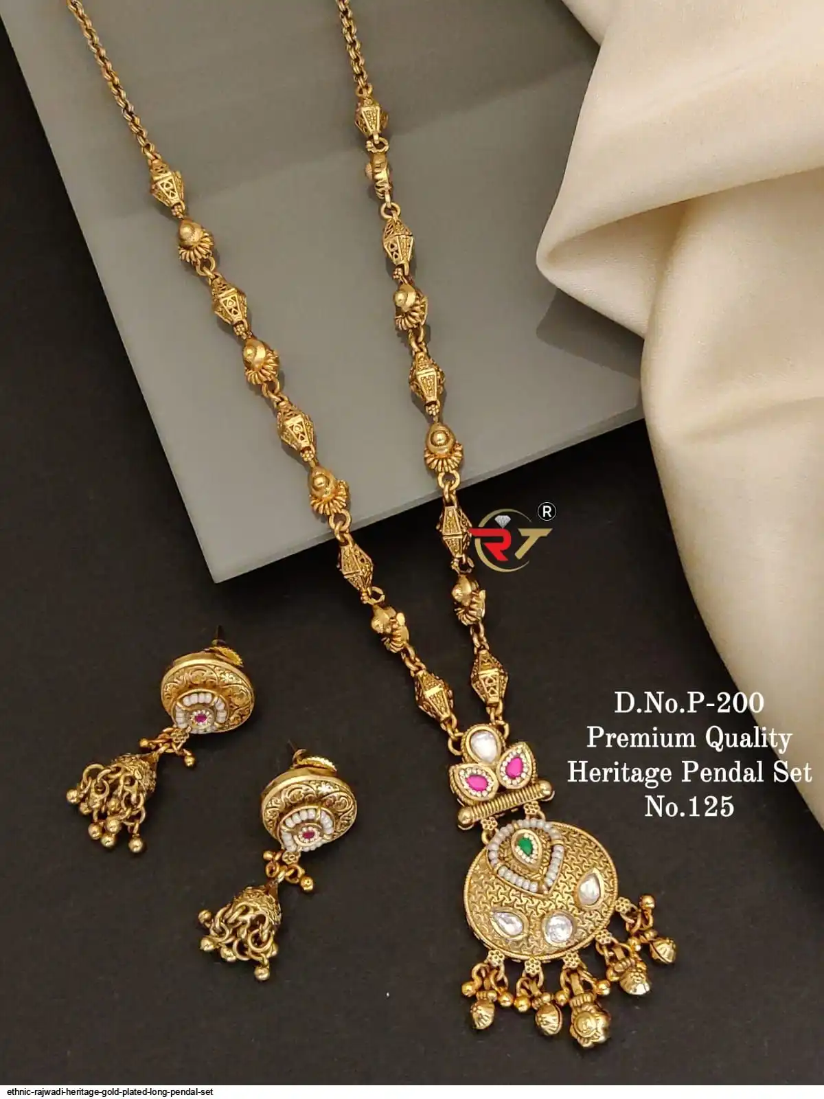 ETHNIC RAJWADI HERITAGE GOLD PLATED LONG PENDAL SET B