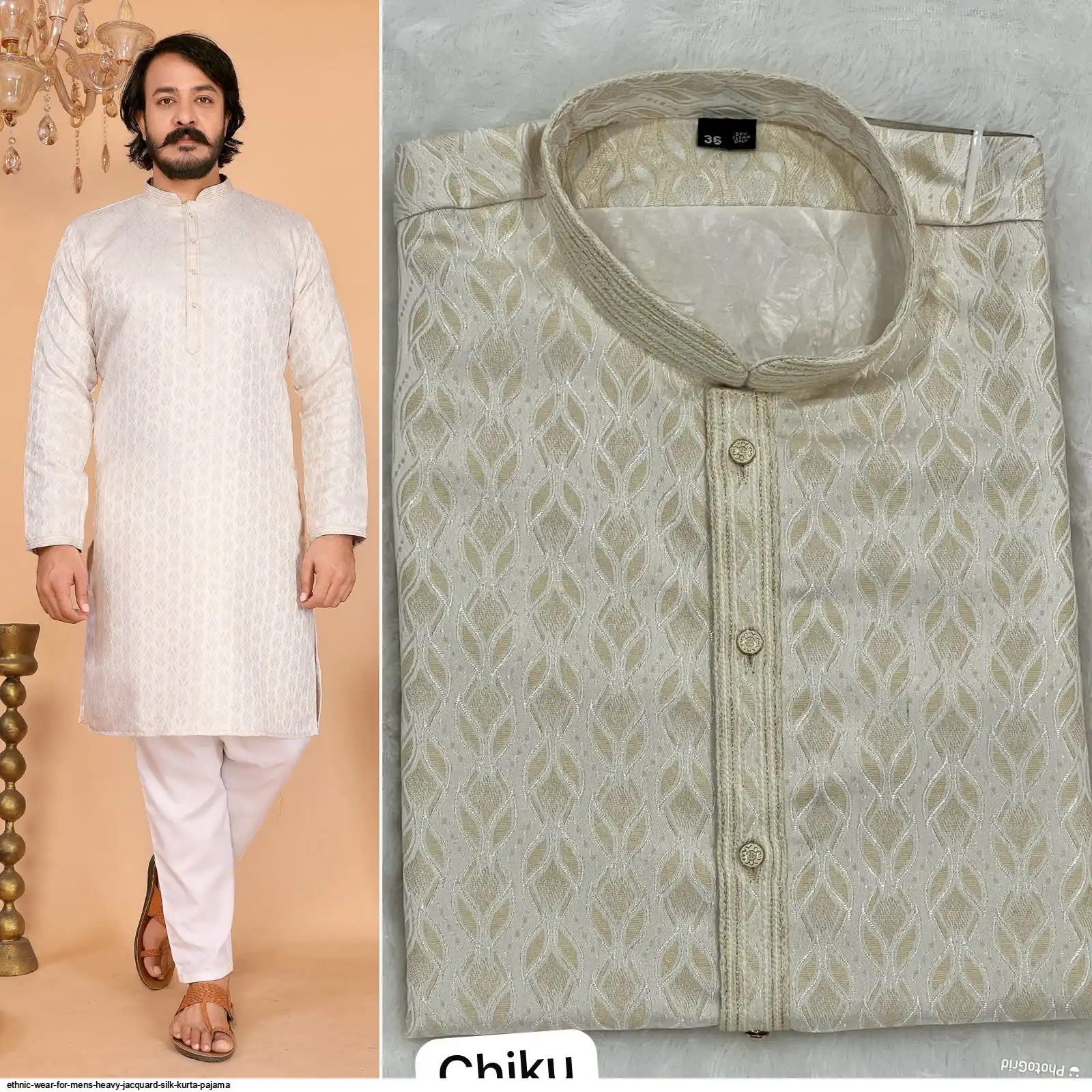 ETHNIC WEAR FOR MENS HEAVY JACQUARD SILK KURTA PAJAMA A