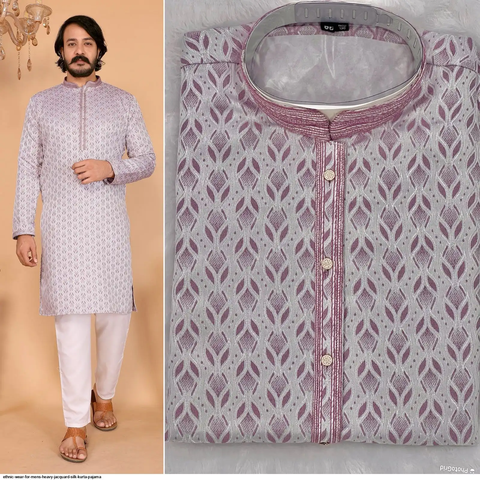 ETHNIC WEAR FOR MENS HEAVY JACQUARD SILK KURTA PAJAMA B