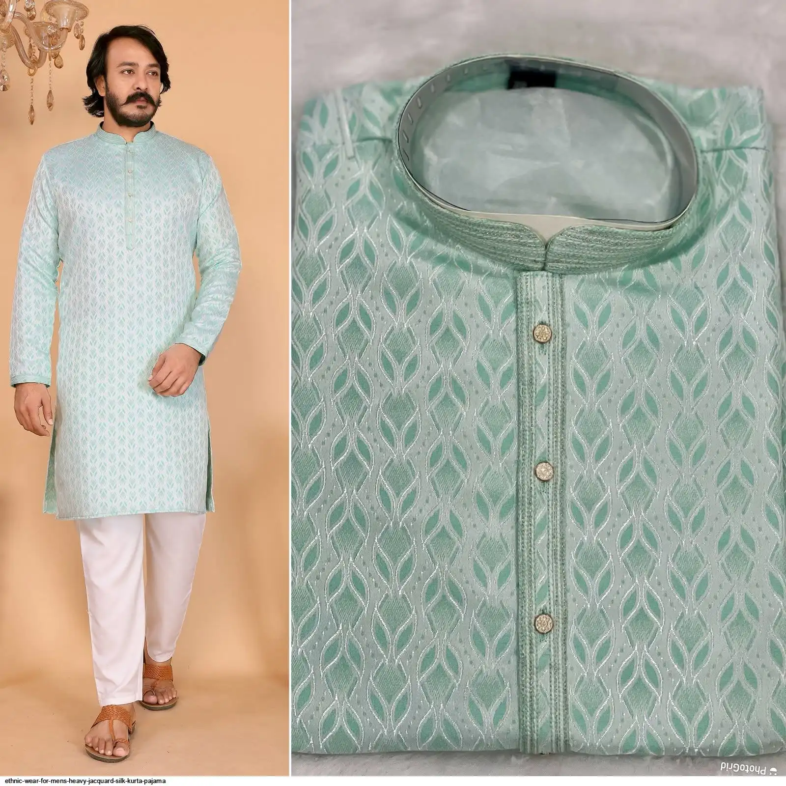 ETHNIC WEAR FOR MENS HEAVY JACQUARD SILK KURTA PAJAMA C