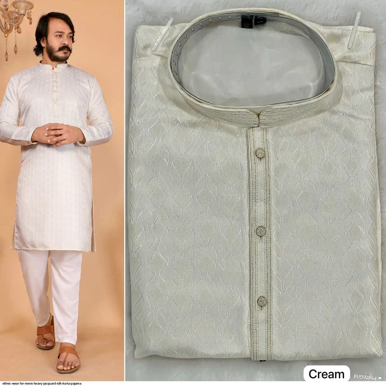 ETHNIC WEAR FOR MENS HEAVY JACQUARD SILK KURTA PAJAMA D