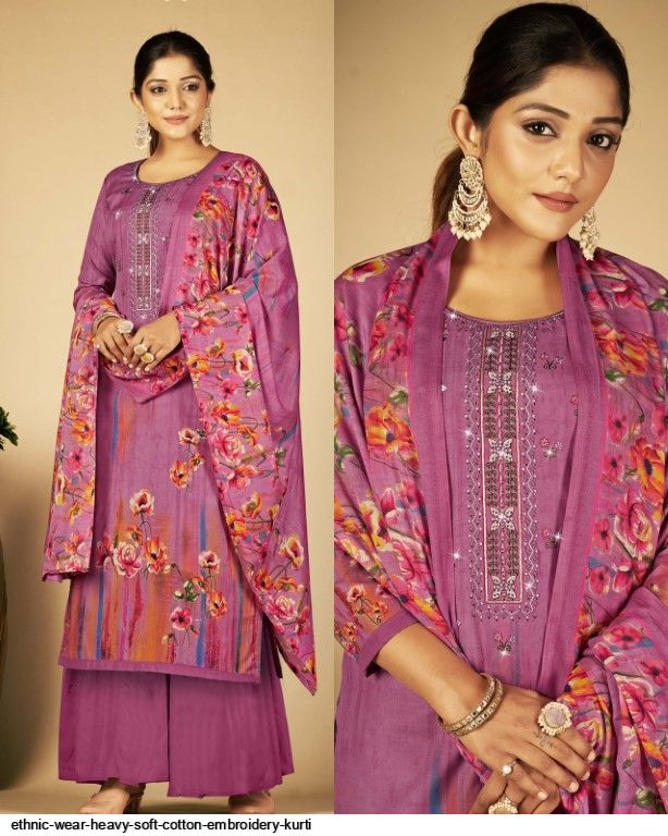 ETHNIC WEAR HEAVY SOFT COTTON EMBROIDERY KURTI