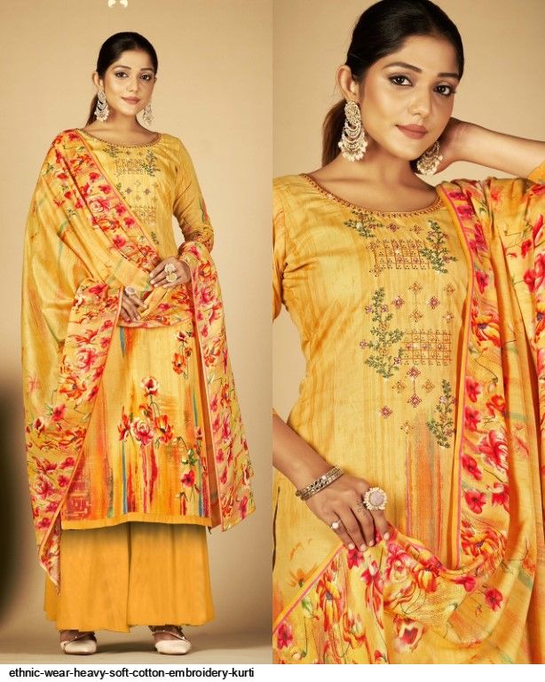 ETHNIC WEAR HEAVY SOFT COTTON EMBROIDERY KURTI