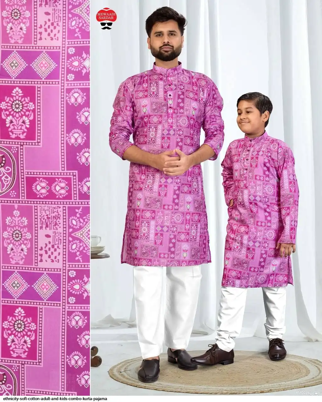 ETHNICITY SOFT COTTON ADULT AND KIDS COMBO KURTA PAJAMA A