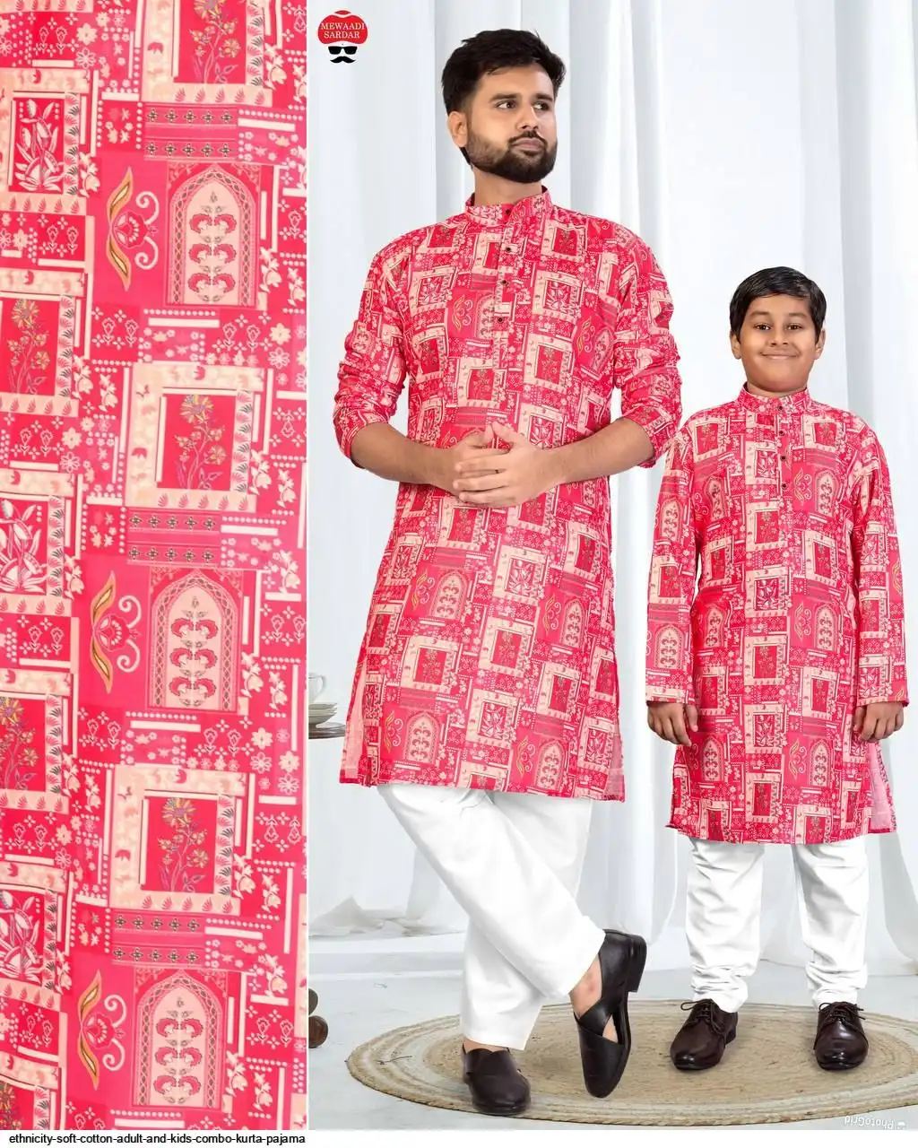 ETHNICITY SOFT COTTON ADULT AND KIDS COMBO KURTA PAJAMA C