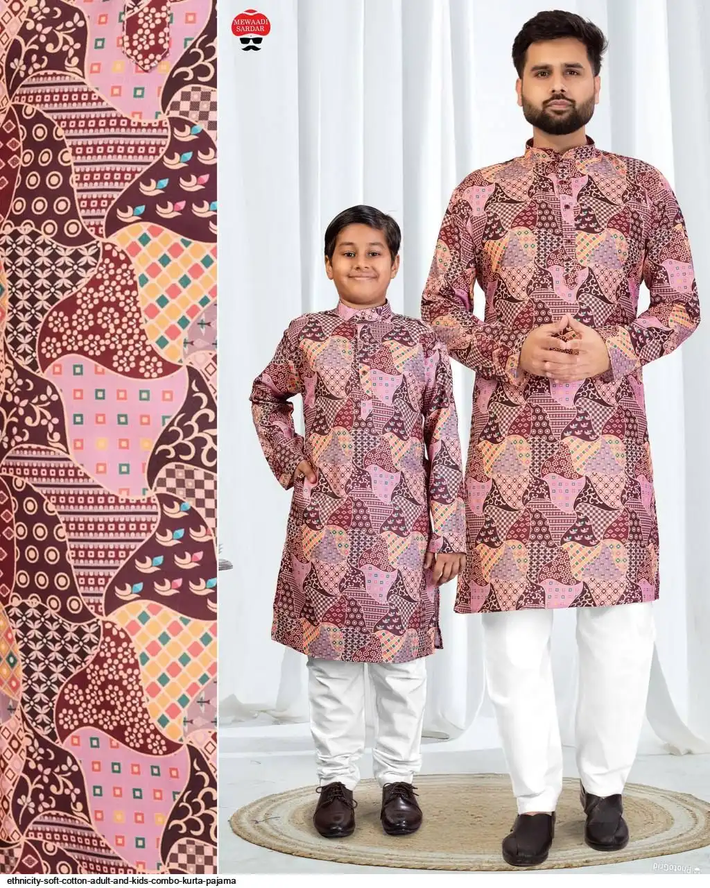 ETHNICITY SOFT COTTON ADULT AND KIDS COMBO KURTA PAJAMA D