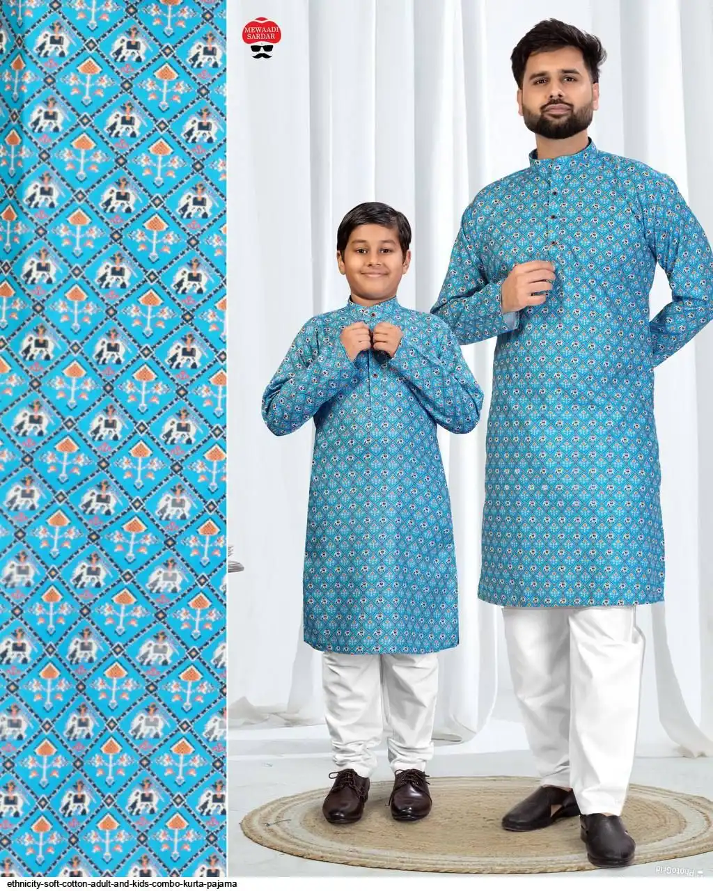 ETHNICITY SOFT COTTON ADULT AND KIDS COMBO KURTA PAJAMA E