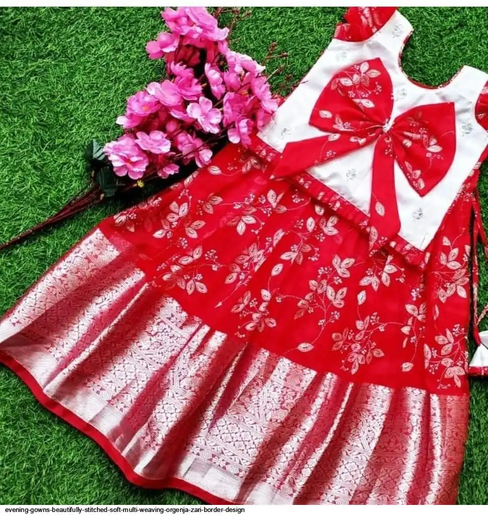 EVENING GOWNS BEAUTIFULLY STITCHED SOFT MULTI WEAVING ORGENJA ZARI BORDER DESIGN 2