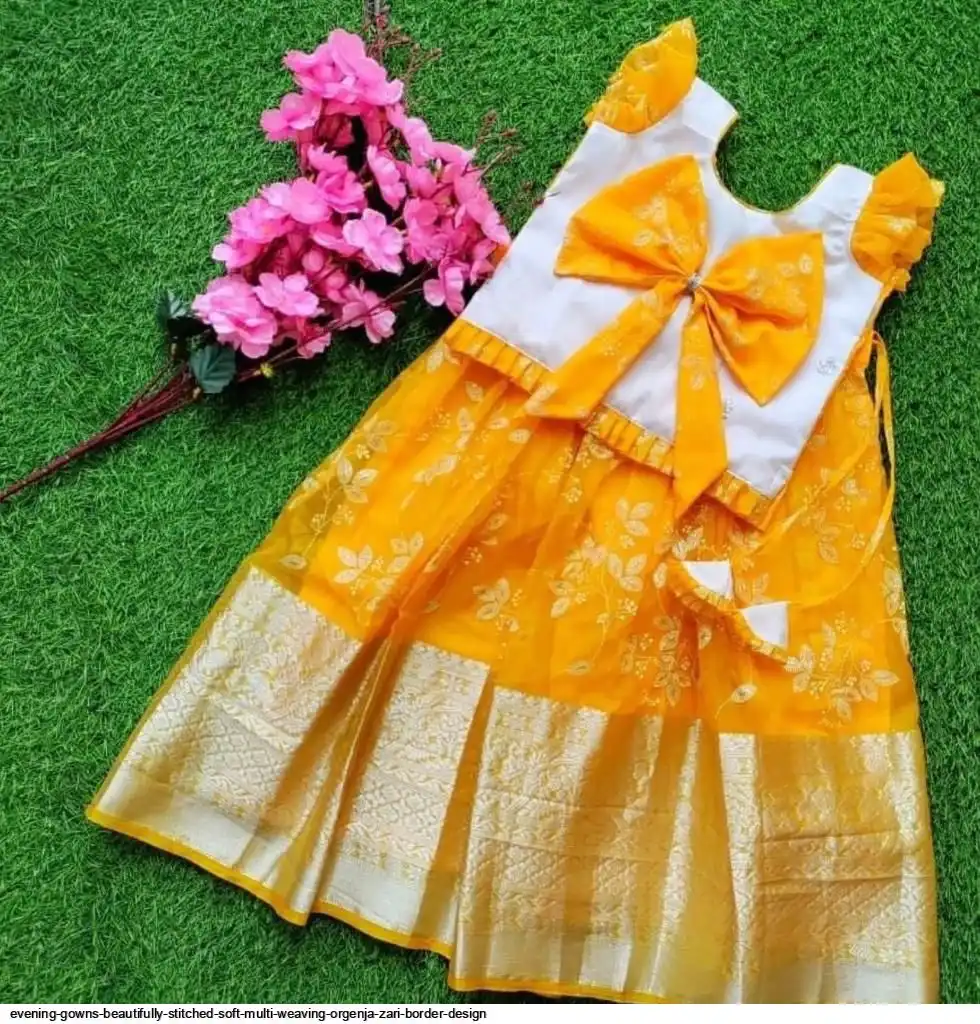 EVENING GOWNS BEAUTIFULLY STITCHED SOFT MULTI WEAVING ORGENJA ZARI BORDER DESIGN 3