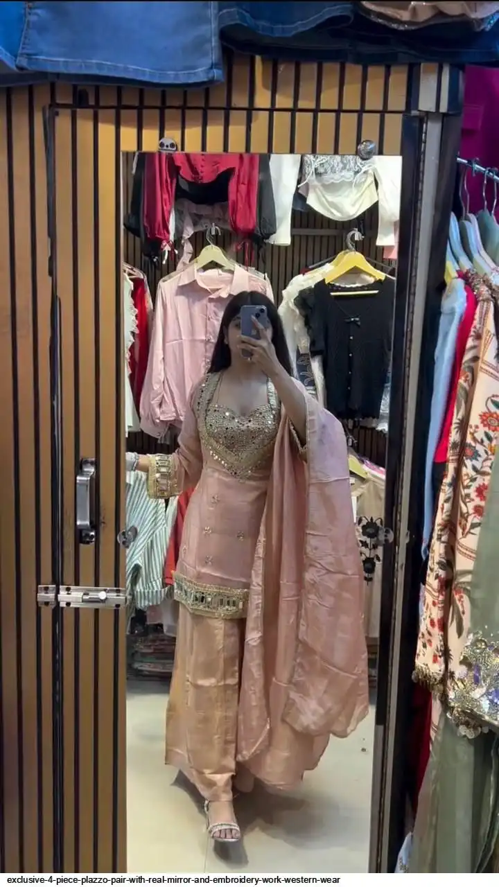 EXCLUSIVE 4 PIECE PLAZZO PAIR WITH REAL MIRROR AND EMBROIDERY WORK WESTERN WEAR 2