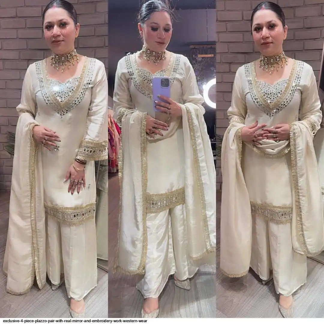 EXCLUSIVE 4 PIECE PLAZZO PAIR WITH REAL MIRROR AND EMBROIDERY WORK WESTERN WEAR 6