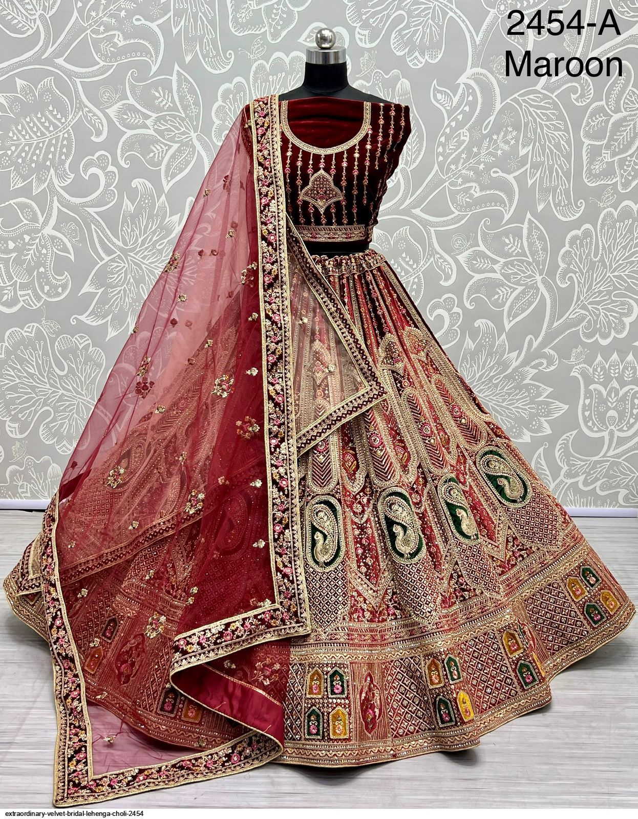 Multicoloured Bridal Hand Embroidered Lehenga Choli
